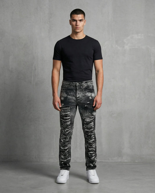 Jeans Tutti strappati neri e bianco